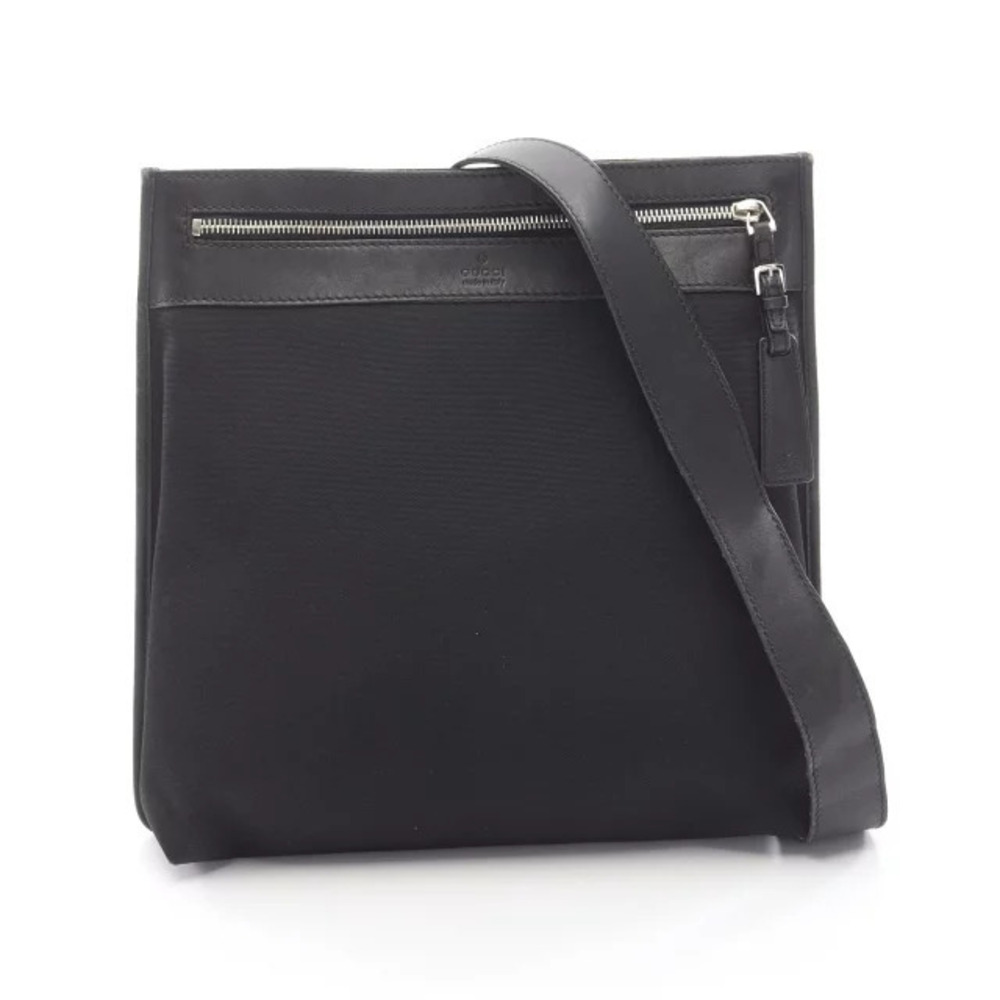 Gucci black leather messenger shoulder bag Black